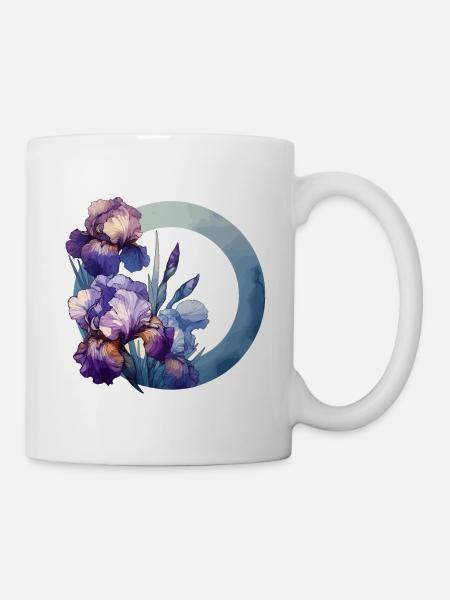 Schwertlilien gezeichnet - Tasse - Weiß