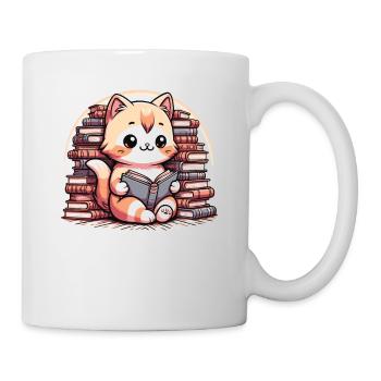 Cute reading cat with lots of books - Mug - white - Right