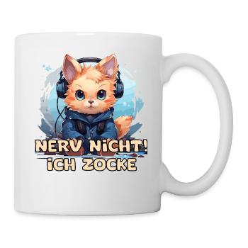 Lustige Katze mit Kopfhörer beim Zocken mit Spruch - Tasse - Weiß - Rechts