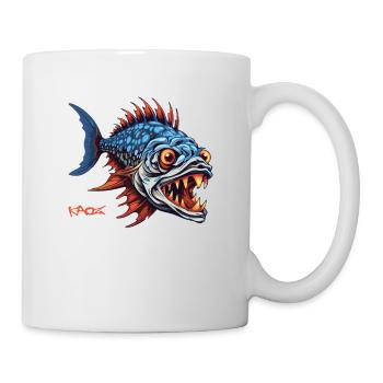 Jäger-Prädator-Fisch-Cartoon - Tasse - Weiß - Rechts