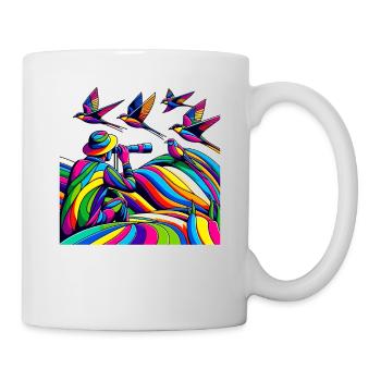 Coloré Pop Art observation des oiseaux amoureux des oiseaux - Mug blanc - blanc - Droite