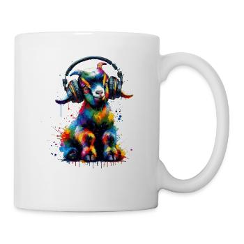 Bunte Splash Art Kopfhörer Ziegen Bauernhof Tier - Tasse - Weiß - Rechts