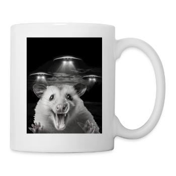 Selfie drôle d’opossum devant des ovnis Opossum OVNI - Mug blanc - blanc - Droite