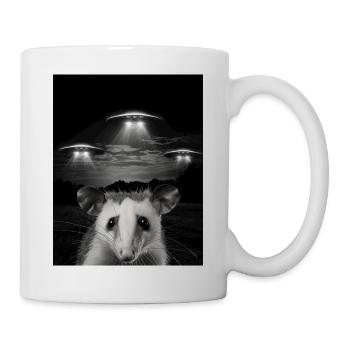 Selfie drôle d’opossum devant des ovnis Opossum OVNI - Mug blanc - blanc - Droite