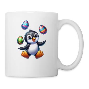 Pinguin Jongliert Ostereier, Südpol Artist - Tasse - Weiß - Rechts