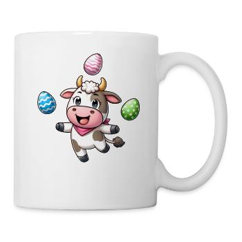 Vache de Pâques jonglant avec les œufs, artiste de la ferme - Mug blanc - blanc - Droite