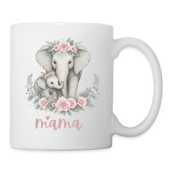 Mama Heart Floral Wreath Elephant Baby Shower - Tasse - Weiß - Rechts