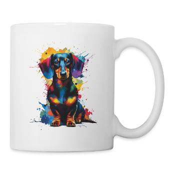 Bunte Splash Art Dackel Wiener Hund - Tasse - Weiß - Rechts