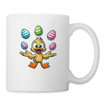 Süße Comic Ente Jongliert mit drei Ostereiern - Tasse - Weiß - Rechts