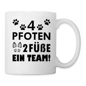 Vier Pfoten zwei Füße ein Team Hunde Sprüche - Tasse - Weiß - Rechts