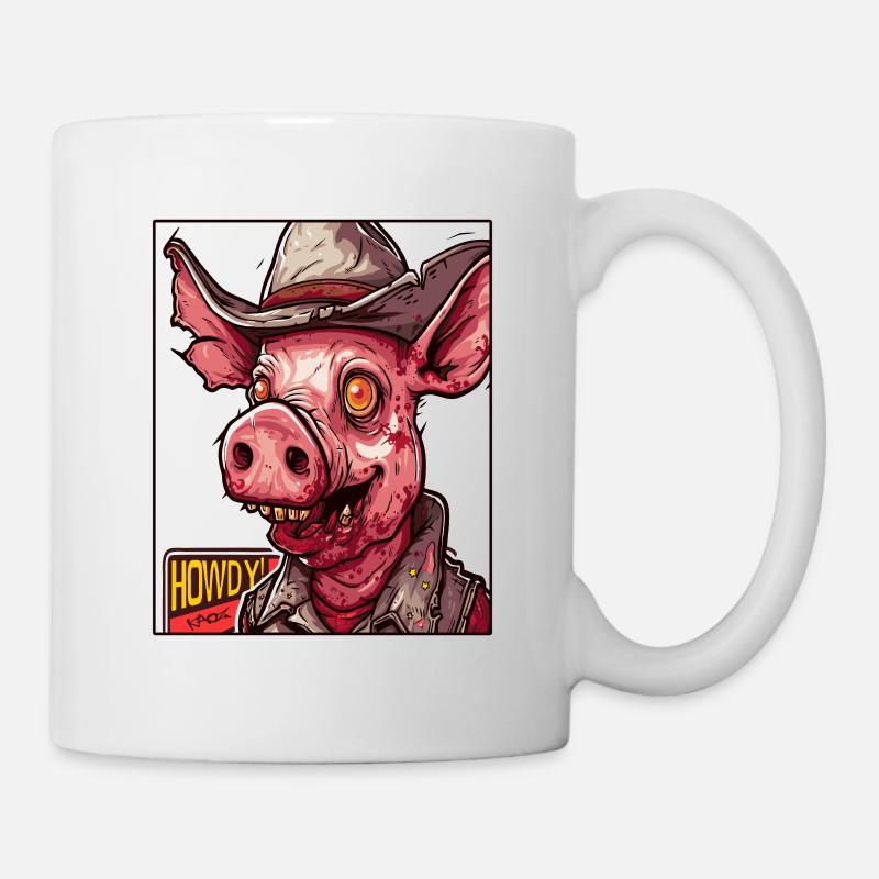 Hillbilly, Redneck, Cochon Cowboy Zombie - Mug blanc - blanc