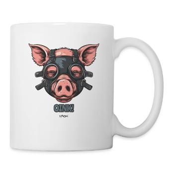 Leder Maske Schwein, Oink Oink - Tasse - Weiß - Rechts
