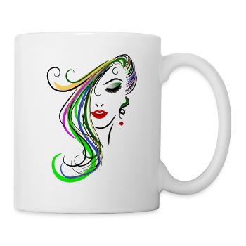 Frau mit buntem Haar - Tasse - Weiß - Rechts