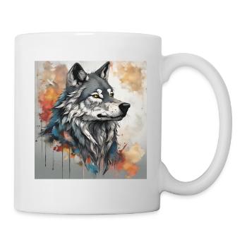 Wolf mit Farbflecken Hintergrund. - Tasse - Weiß - Rechts