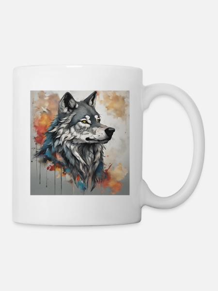 Wolf with color spots background. - Mug - white