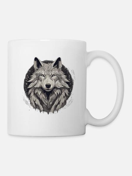 Mystischer Wolfskopf - Tasse - Weiß