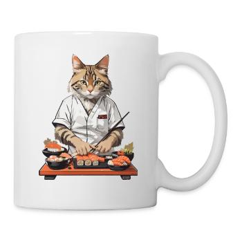 Katzen Sushi Meister Lustiges Japan Food Design - Tasse - Weiß - Rechts