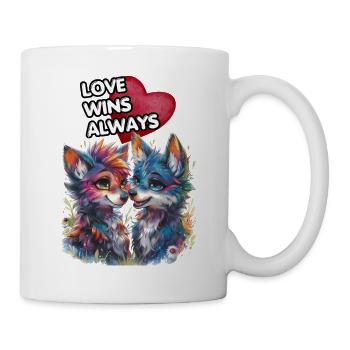 LOVE WINS ALWAYS. Wolves, Wolf, Heart, In Love, - Mug - white - Right