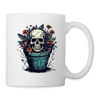 Topf voller Blumen und ein Totenkopf - Tasse - Weiß - Rechts
