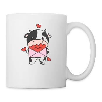 Kuh zum Valentinstag süße Tiere mit Herzen - Tasse - Weiß - Rechts