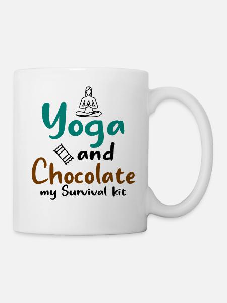 Yoga Und Schokolade - Tahirt Lustiges Yoga - Tasse - Weiß