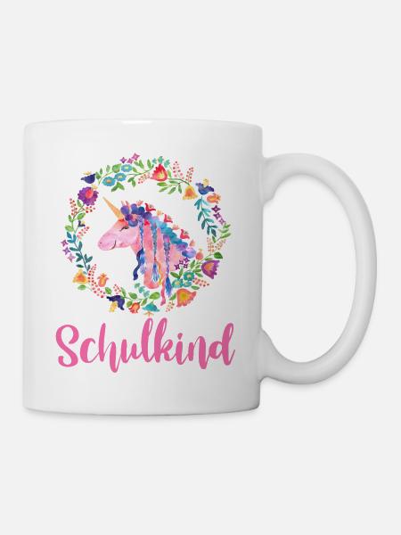 Unicorn Flowers Colorful Schoolchild - Mug - white
