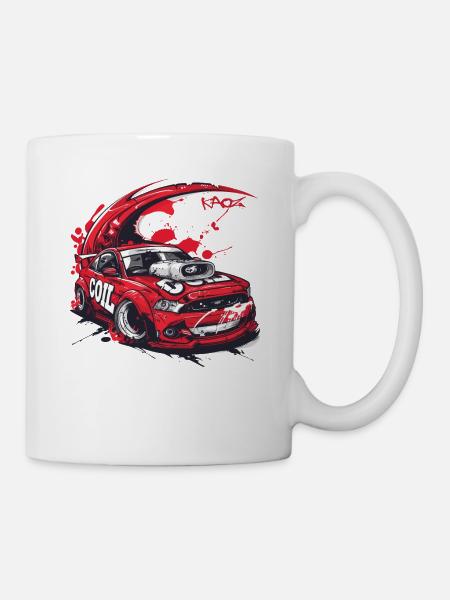 Rotes Sportwagen-Cartoon: Japan JDM Turbo Speed - Tasse - Weiß
