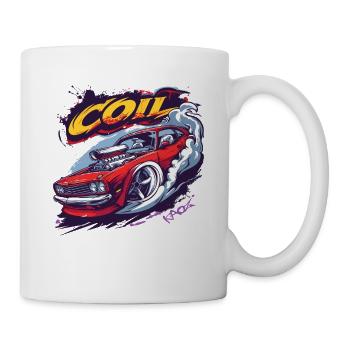Roter Muscle-Car Turbo Cartoon-Rennfahrer - Tasse - Weiß - Rechts