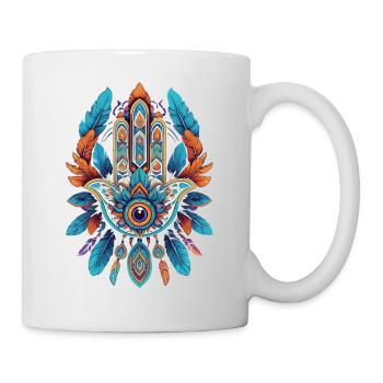 Spirituelle Hamsa Hand Mandala Federn - Tasse - Weiß - Rechts