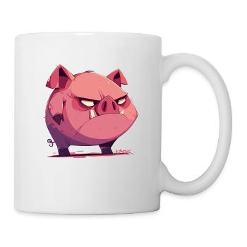 Kleines, wütendes, lustiges Cartoon-Schwein - Tasse - Weiß - Rechts