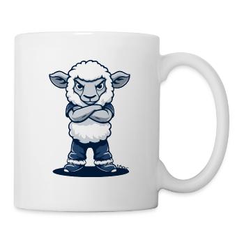 Das lustige trotzige Schaf in der blauen Hosen - Tasse - Weiß - Rechts