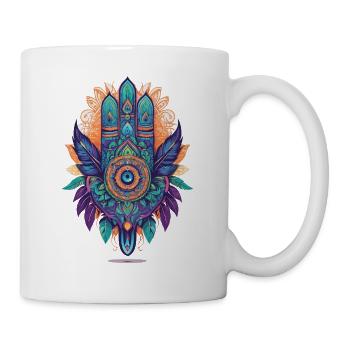 Hamsa Hand Spirituelles Mandala Federn Design - Tasse - Weiß - Rechts