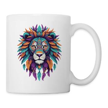 Löwen Mandala Spirituelles Federn Design - Tasse - Weiß - Rechts