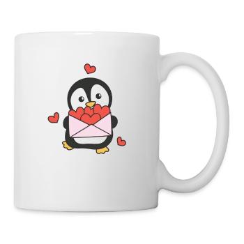 Pinguin zum Valentinstag süße Tiere mit Herzen - Tasse - Weiß - Rechts