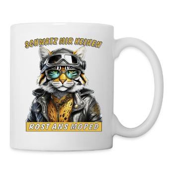 KATZE LEDERJACKE SCHWATZ MIR KEINEN ROST ANS M - Tasse - Weiß - Rechts