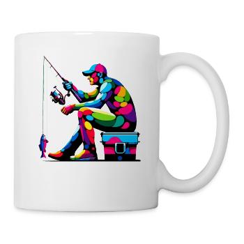 Bunte Pop Art Eisfischen Fisch Fischer Angler - Tasse - Weiß - Rechts