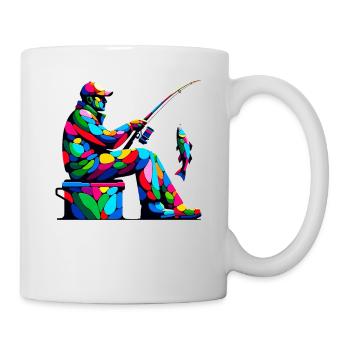 Bunte Pop Art Eisfischen Fisch Fischer Angler - Tasse - Weiß - Rechts