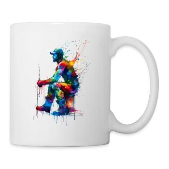 Bunte Splash Art Eisfischen Fischfischer Fischer - Tasse - Weiß - Rechts