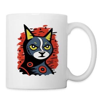 Die abstrakte Cartoon-Kunst-Katze - Tasse - Weiß - Rechts