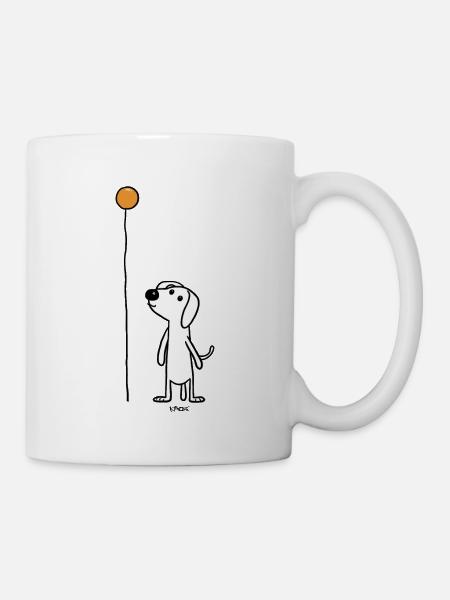 Ein Strichmännchen Hund mit Luftballon - Tasse - Weiß