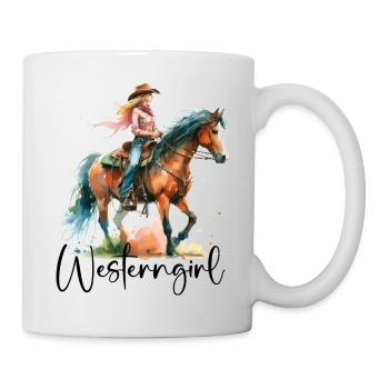 Westerngirl aquarelle Western cavalier sur cheval - Mug blanc - blanc - Droite