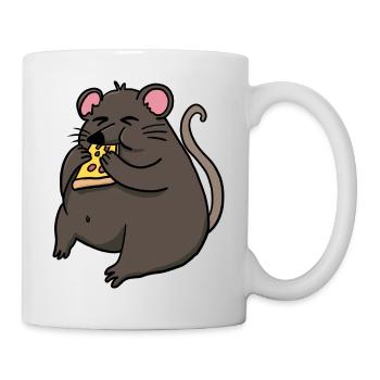 Fat Mouse Eating Pizza Funny Comic Style - Mug - white - Right