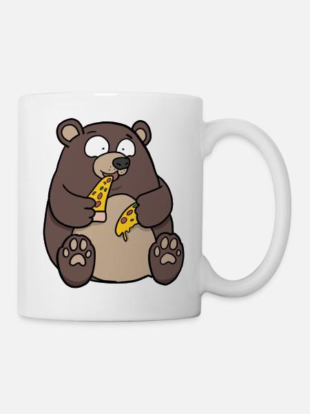 Fat Bear Eating Pizza Funny Comic Style hand drawn - Mug - white
