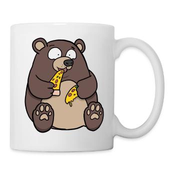 Fat Bear Eating Pizza Funny Comic Style hand drawn - Mug - white - Right
