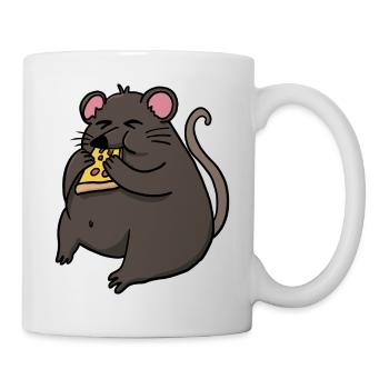 Fat Mouse Eating Pizza Funny Comic Style - Mug - white - Right