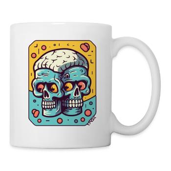 Zwillingskopf-Gehirn-Zombies - Tasse - Weiß - Rechts