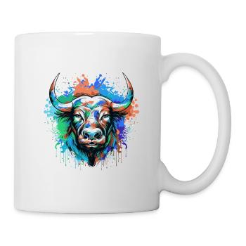 Bulle Kopf Porträt Tier Taurus Bunt - Tasse - Weiß - Rechts