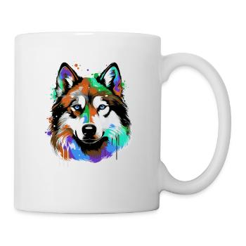 Portrait de tête de chien husky coloré - Mug blanc - blanc - Droite