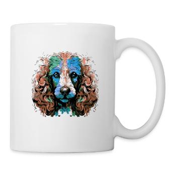 Pudel Hund Kopf Porträt Bunt - Tasse - Weiß - Rechts