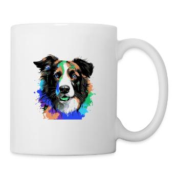 Border Collie Chien Tête Portrait Coloré - Mug blanc - blanc - Droite
